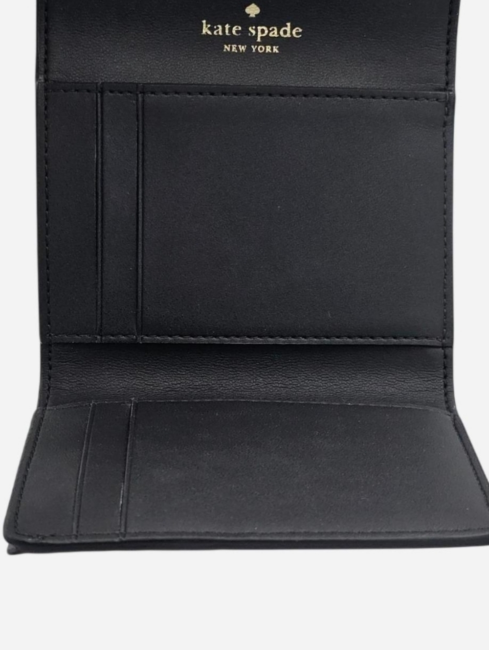 KATE SPADE  Black Leather Small Compact Tri-fold Wallet with Gold Twist Lock - Picture 7 of 8